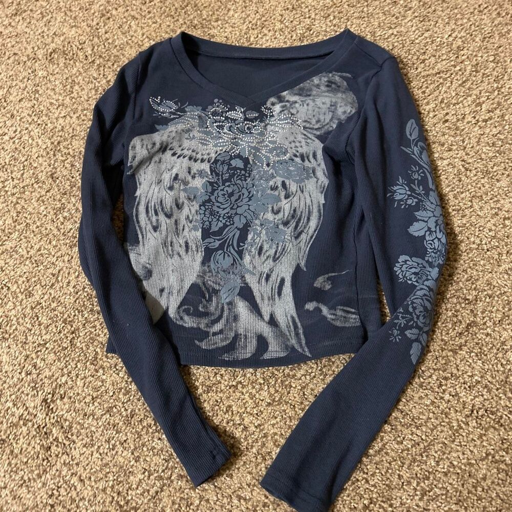 Unbranded Women's Blue and Navy Crop-top